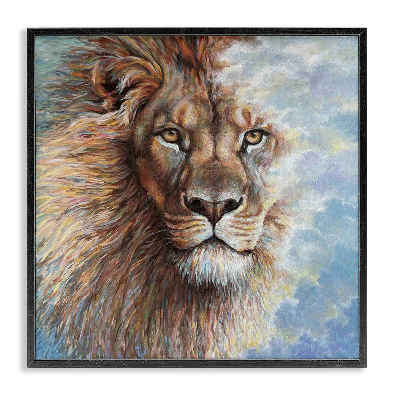Lion de Juda, art de la giclée, design par Linda Sperruche, Giclée encadrée noir minuit, H 12 po x l 12 po