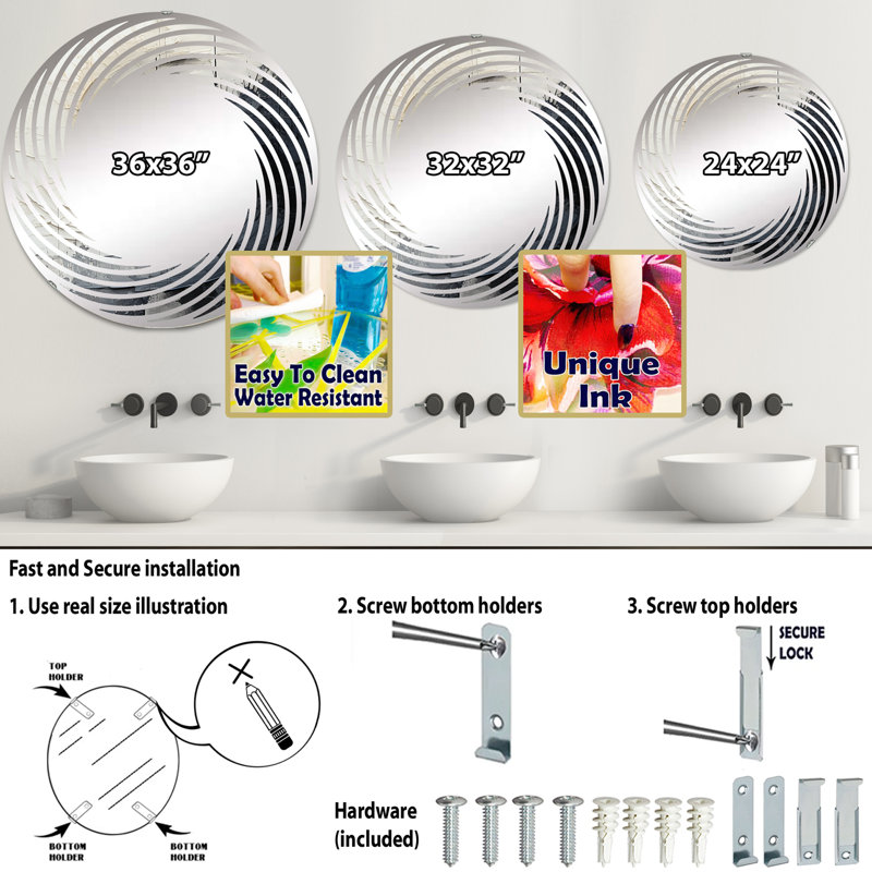 Contraste Harmony I - Cercle de miroir mural en spirale, 31,4 po x 31,4 po