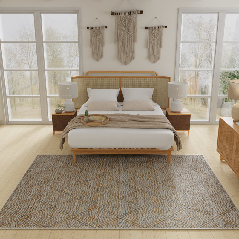Tapis géométrique en polypropylène tissé à la main Andikan, Rectangle 5 pi 3 po x 7 pi 3 po