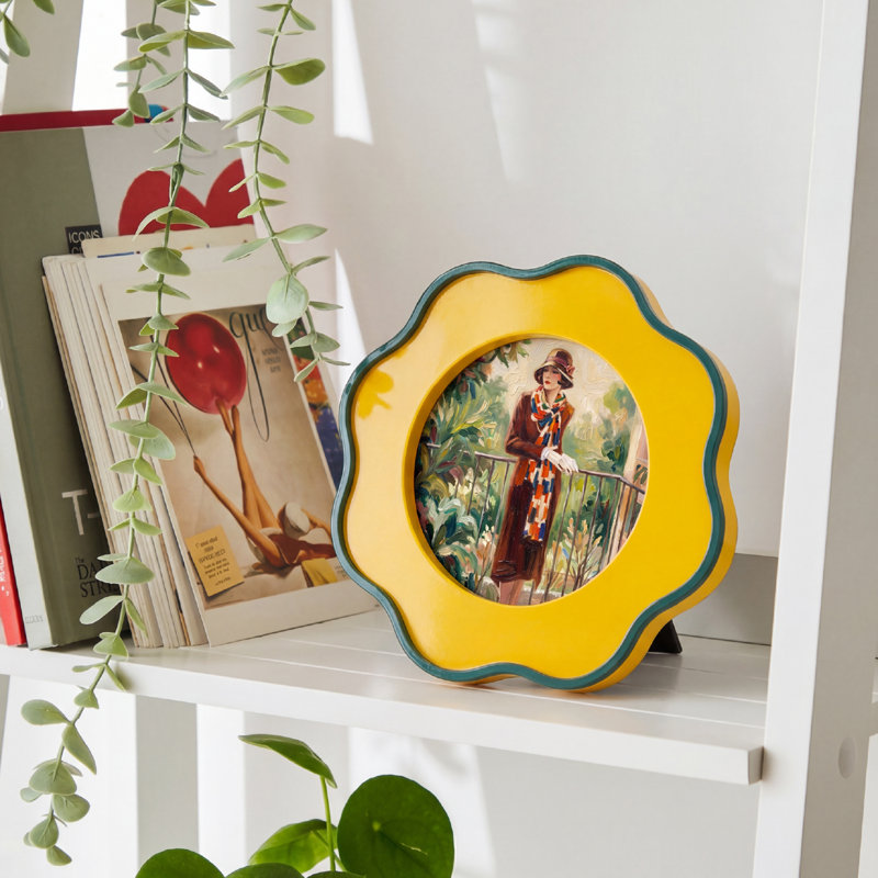 Cadre photo en verre - Vitrine de décoration intérieure, Jaune, Rond