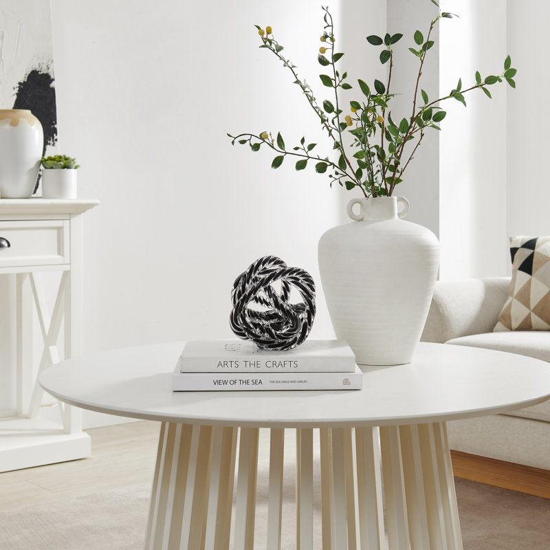 Marj Modern Glass Knot Loop Abstract Tabletop Sculpture, Black