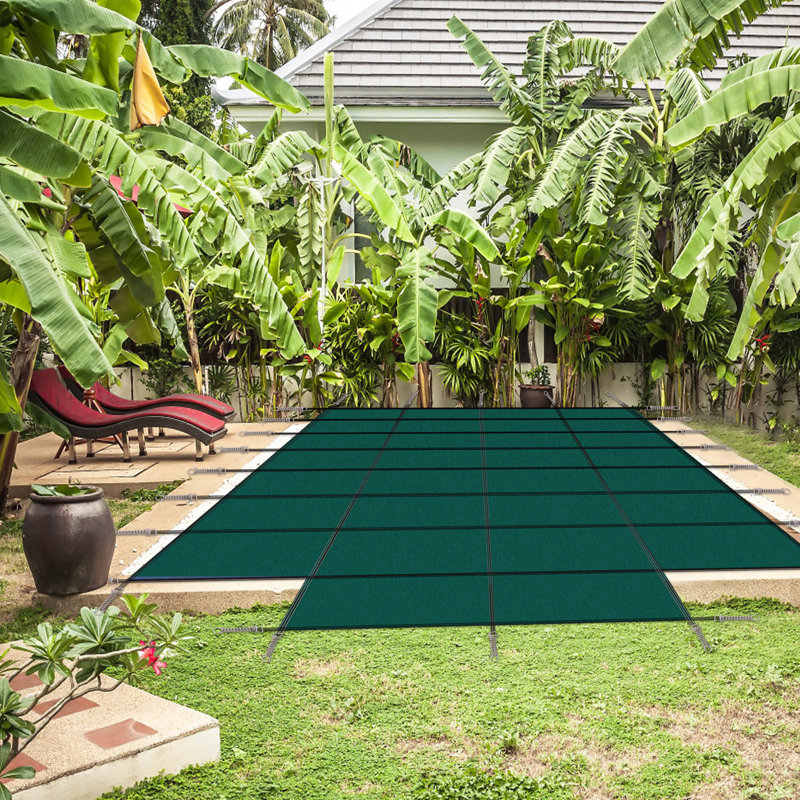 Premium 18X36ft Rectangular Inground Pool Safety Cover With 4X8ft Step, Green Mesh, Green