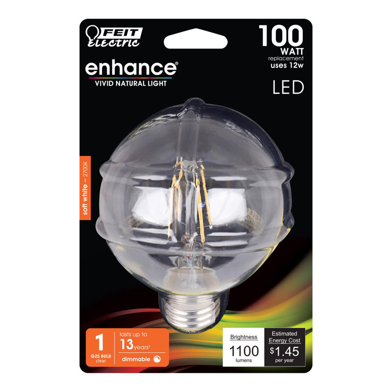 Ampoule à filament DEL Feit G25 E26 (moyen) blanc doux, 100 watts, équivalente à 1 ampoule