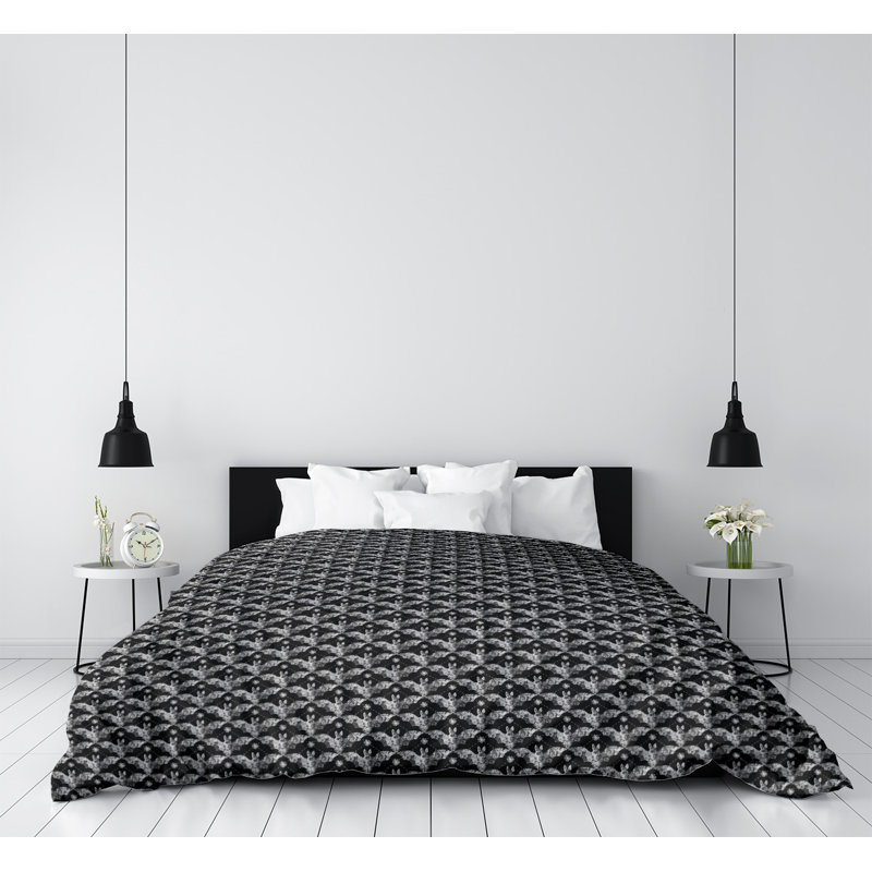 Housse de couette simple Katelyn Elizabeth, Polyester brossé, Housse de couette pour très grand lit, Noir / gris fumé