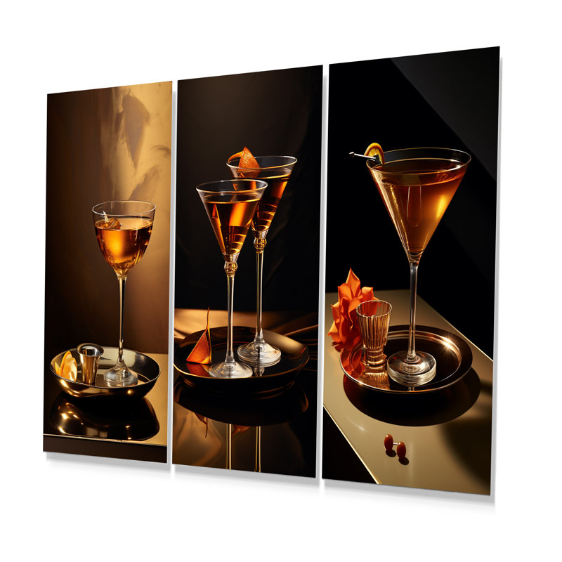 «Sidecar Soiree Bronze Cocktail - Cocktail», ensemble de 3 reproductions d'art en métal, H 32 po x l 48 po