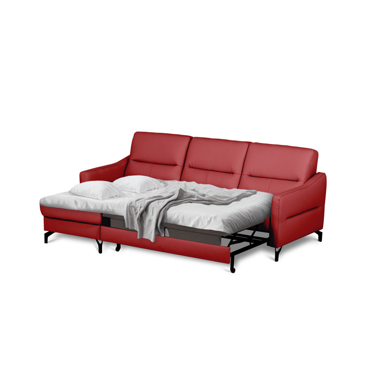 Falkirk Leather Corner Sofabed, Red, Left Hand Facing