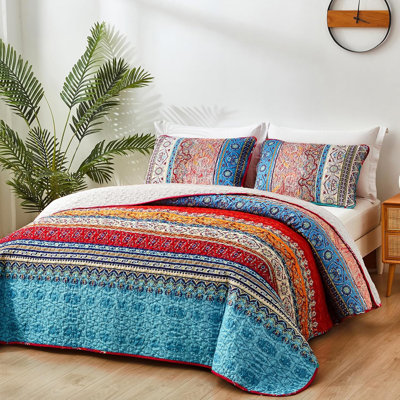Ensemble de courtepointe bohémienne, avec taie décorative, microfibre légère (2 pièces)