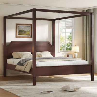 Wooden Canopy Platform Bed with Headboard and Support Legs