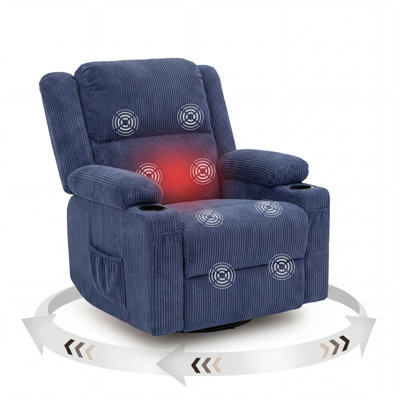 360 Degree Swivel Rocker Recliner Chair with Heat and Massage,Blue