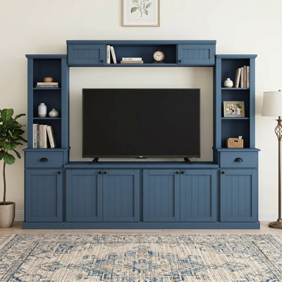 Particle Board Ample Storage TV Stand with Adjustable Shelves for TVs Up to 75'',Blue