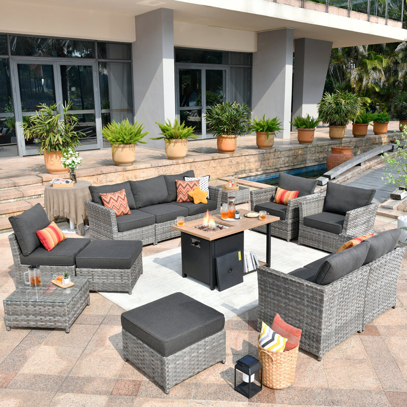 Tawanica 8 - Person Patio Conversation Set with Cushions, Black