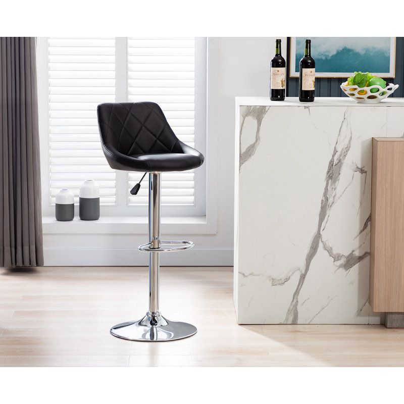 Swivel Upholstered Adjustable Height Counter Stool with Metal Frame, Black