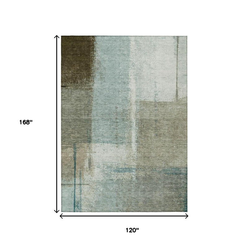 Tapis extérieur lavable abstrait turquoise et beige pâle 10 pi x 14 pi