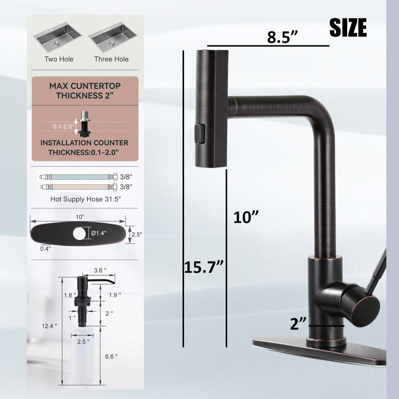 Pull-Down Sprayer Kitchen Faucet, Waterfall Kitchen Faucet, 3 Modes (Waterfall/Stream/Spray), With Soap Dispenser, Deck-Mounted Kitchen Faucet.