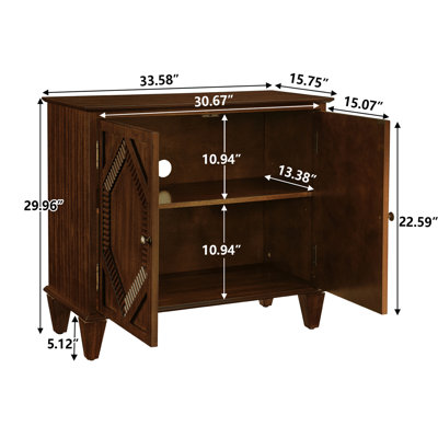 Buffet rétro 33,6 "en bois avec rangement, armoires décoratives symétriques géométriques, crédence pour salon / entrée / salle à manger / cuisine, noyer