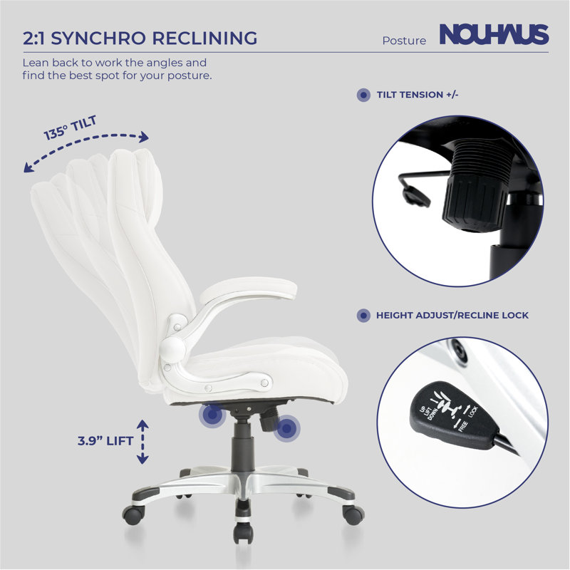 White High Back Ergonomic Leather Executive Swivel Chair