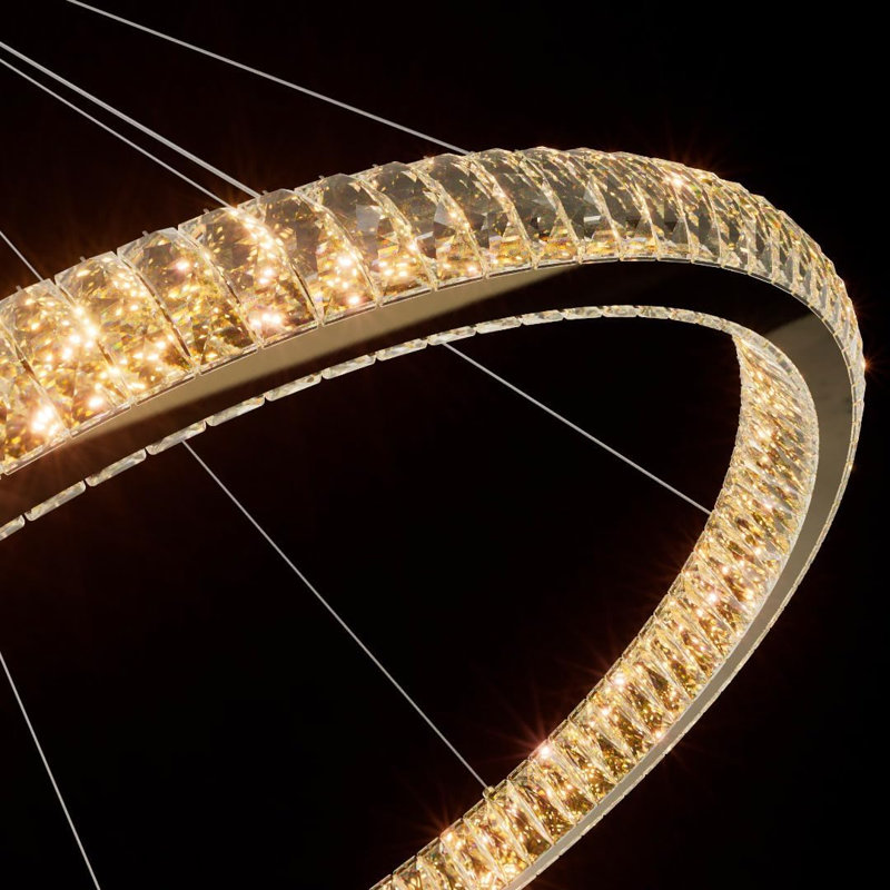 Luminaires modernes en cristal avec anneaux, 3 anneaux 24 po, Argent