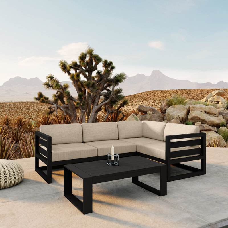 Avion 5 Piece Sectional Set - Black, Cast Silver Sunbrella®, Black