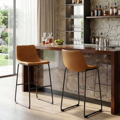 Upholstered Counter Stool with Metal Frame