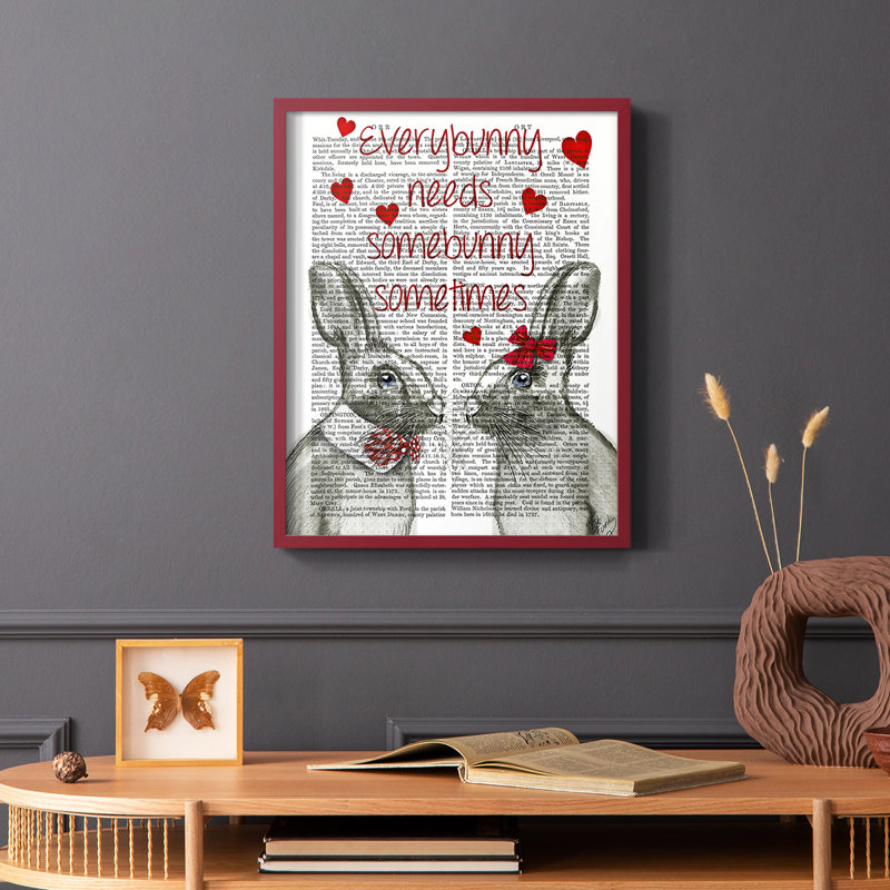 «Everybunny», reproduction encadrée - bois massif, Cadre simple rouge, H 10 po x l 8 po