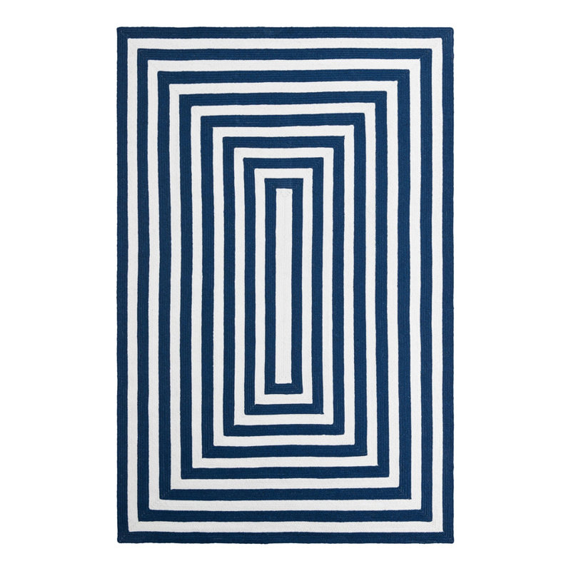 Kozan Geometric Handmade Flatweave Recycled P.E.T. Indoor / Outdoor Area Rug in Navy/White, Rectangle 5'3" x 8'