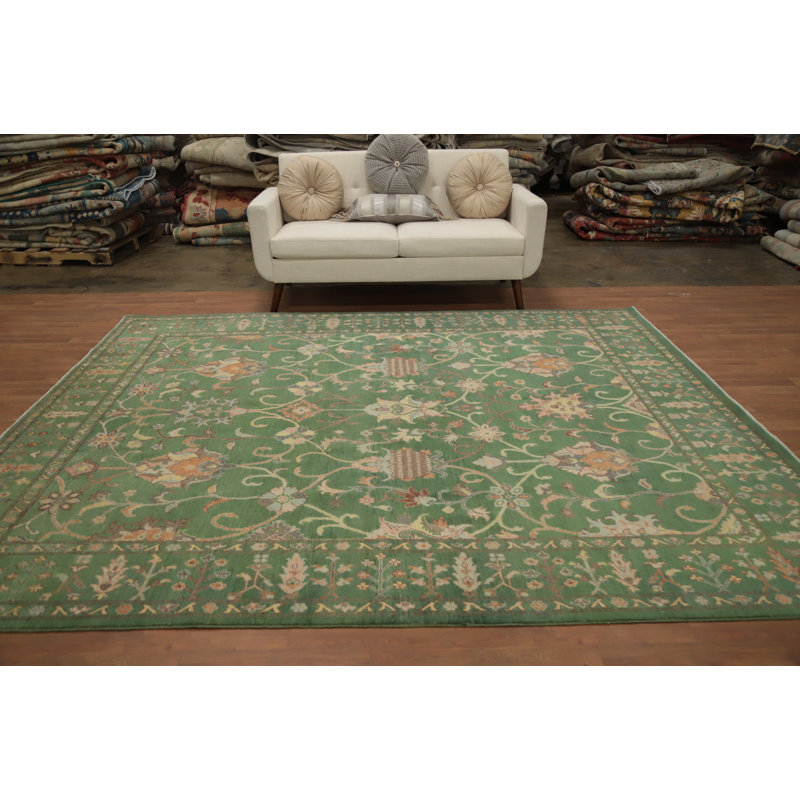 Tapis vert teint à la main kazak à teinture végétale 8 x 10
