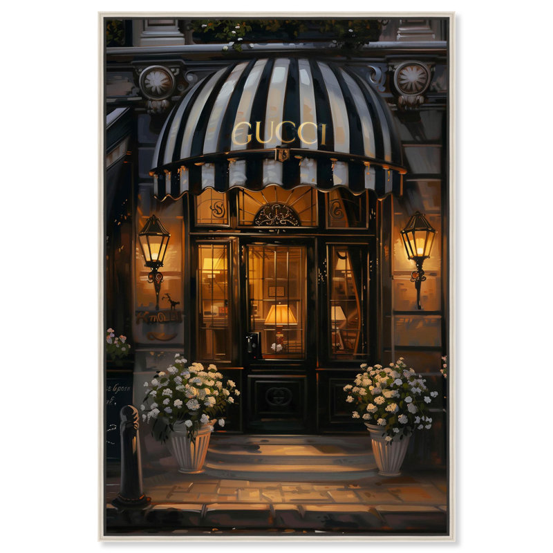 «Elegant Night Time Store Store Canvas» par Art Remedy, H 37 po x l 25 po, Cadre flottant, Noir