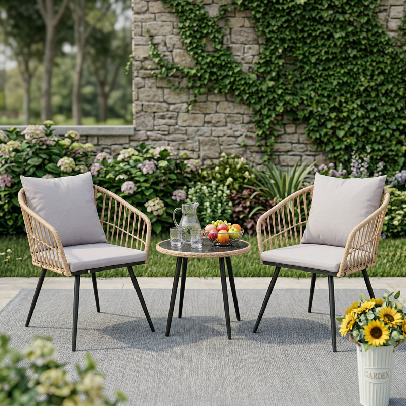 2-Person Outdoor Patio Bistro Set, Yellow, Gray