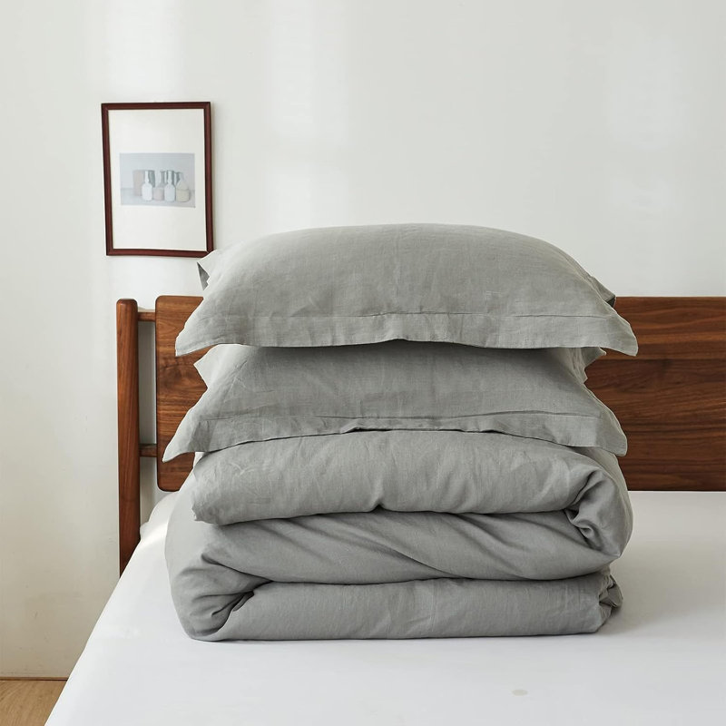 100% Linen Duvet Cover Set, Queen Duvet Cover + 2 pillowcases, Ultimate Gray