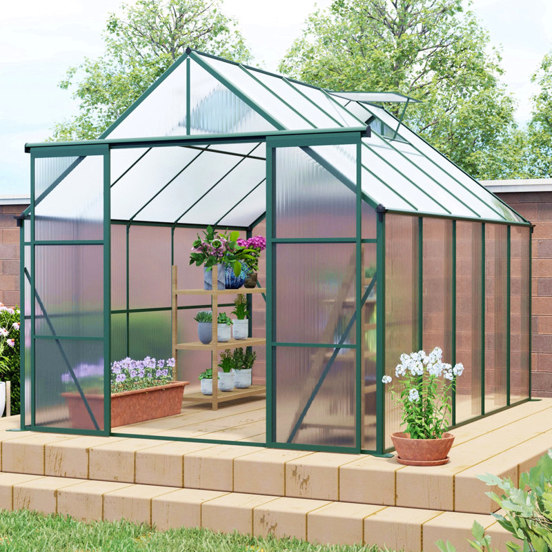 Base surélevée en polycarbonate à double porte 8X10ft, Green