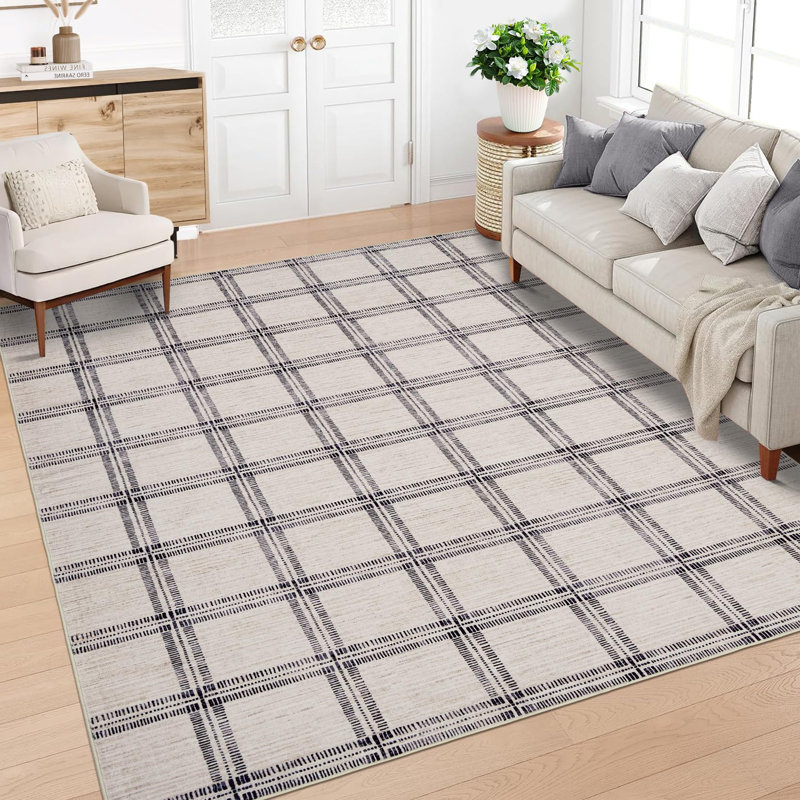 Rectangle Geometric and Plaid Area Rug, Beige, 120*170cm