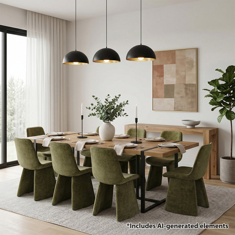Ensemble table et chaises de salle à manger rectangulaires Cubillos 79 po pour 8 personnes avec chaises rembourrées, Green