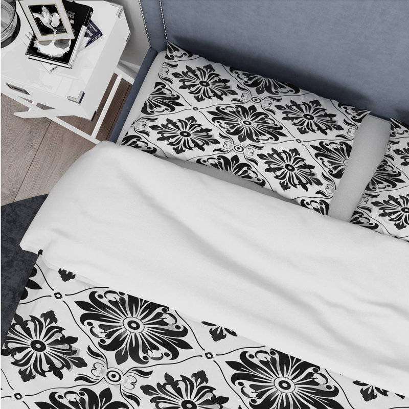Ensemble de housse de couette blanc et noir damassé Elegance III - Glam, Housse de couette très grand + 2 taies décorativ