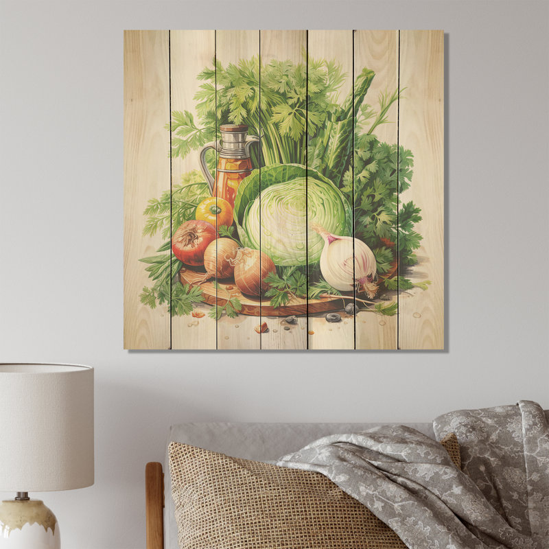 Kitchen Fennel Herbs Fantasy IV - Herbes florales sur bois, H 30 po x l 30 po