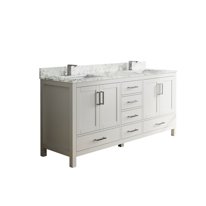 Meuble-lavabo moderne 71 "avec lavabo double, Blanc, 71"