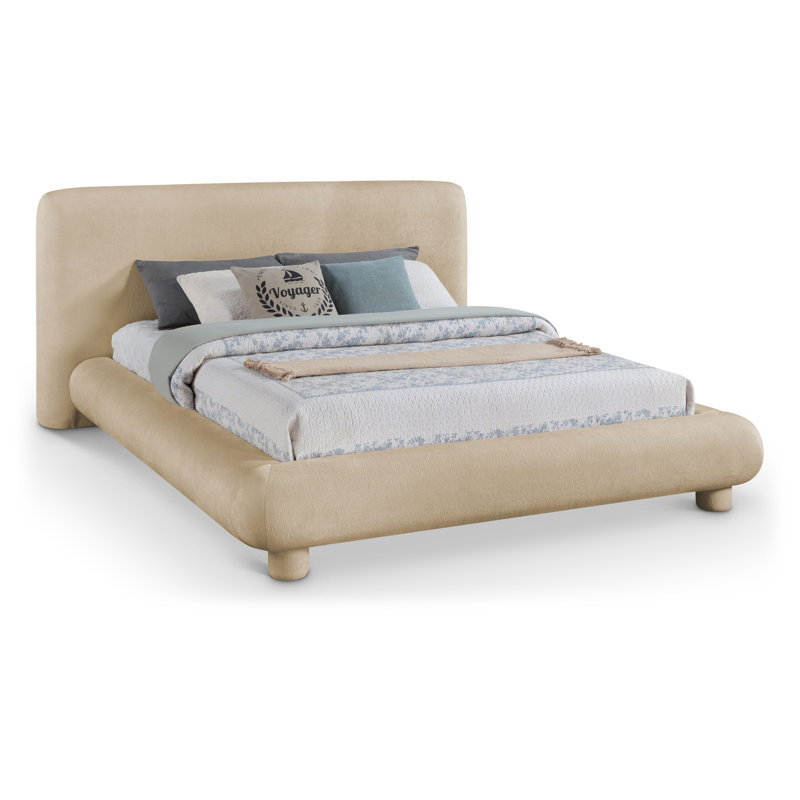 Huckstep Chenille Fabric Bed, Beige Chenille Fabric, Queen