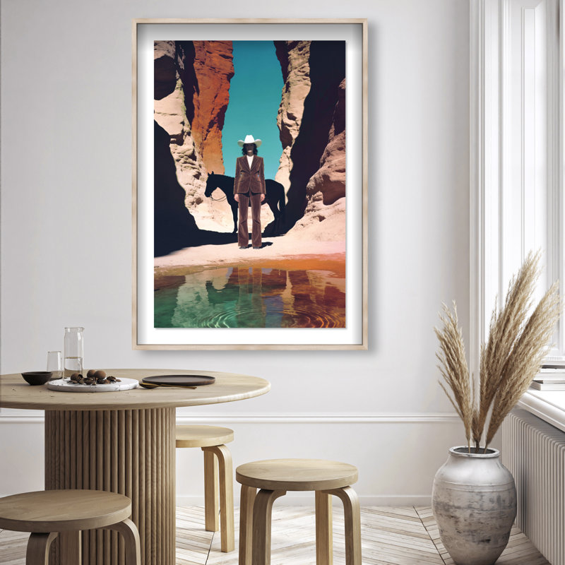 Cowgirl's Surreal Framed Graphic Art, 25.5"H x 17.5"W, Natural Oak Shadowbox