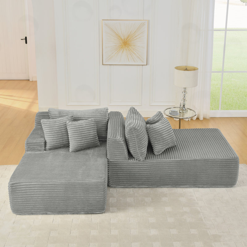 Canapé avec coussin moelleux et coussins, Velours côtelé gris