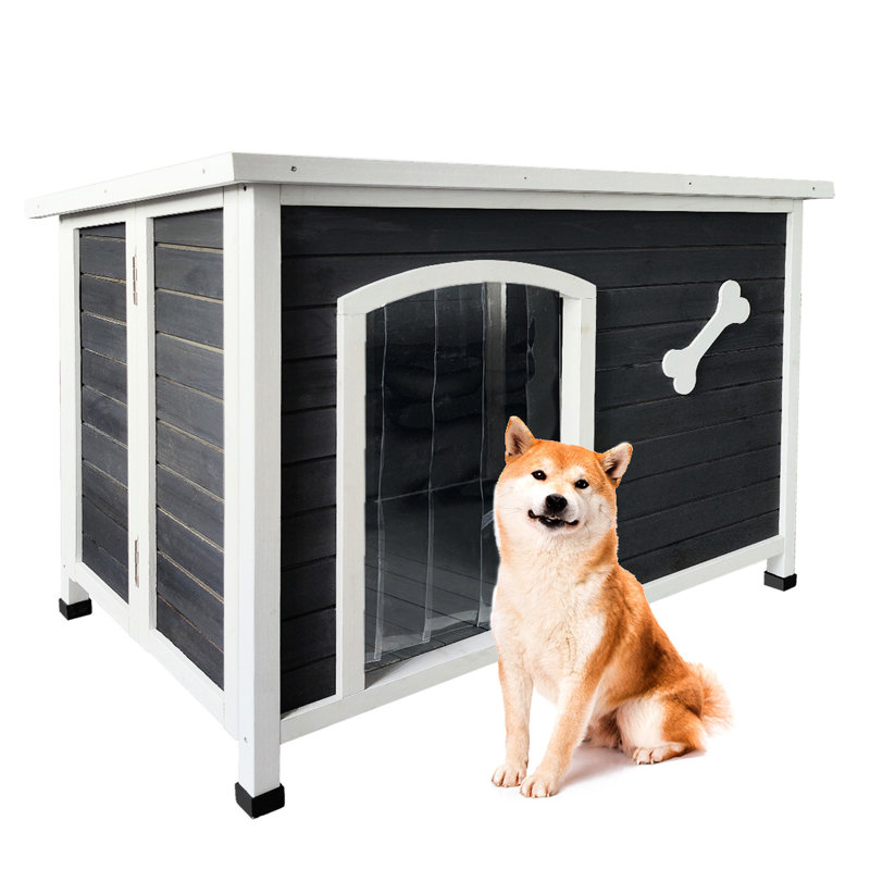 Niche pour chien en bois, imperméable, coupe-vent, chaude, facile à assembler, pour chiens de taille moyenne jusqu'à 70 lb, chenil gris