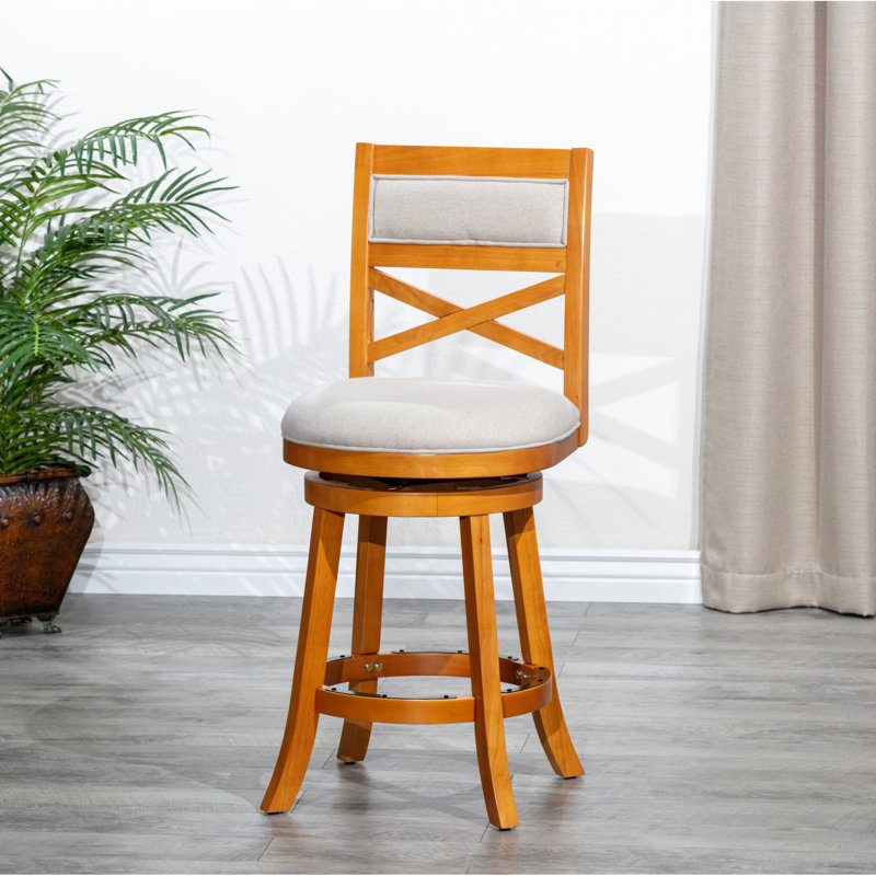 Tabouret de bar 30 po à finition naturelle avec siège en tissu beige