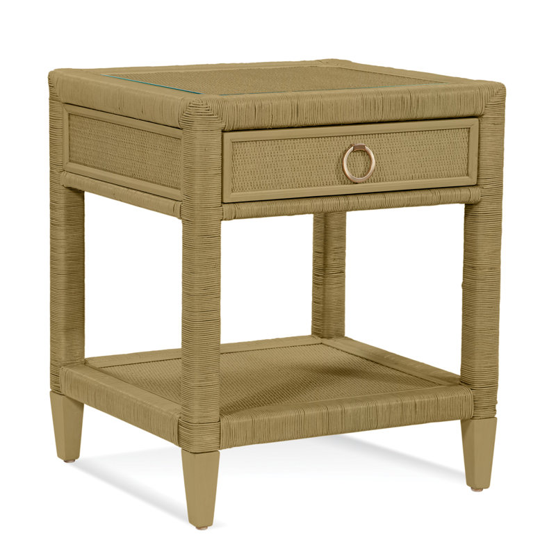 Sabal Bay 1 - Drawer Wicker Nightstand, Sea Glass, Satin Brass
