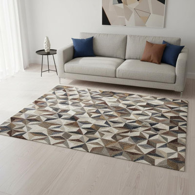 Tapis géométrique crème et brun 5 pi x 8 pi