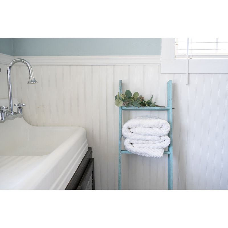 Orla Rustic Step Wood Ladder Shelf, (5 Shelves) 57" H x 15" W x 5" D, Turquoise