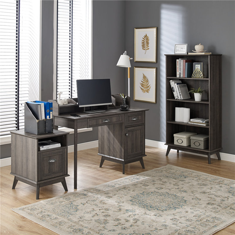 Cabral Desk with Hutch - 48" Home Office Workstation with Bookshelf, Smoky Oak
