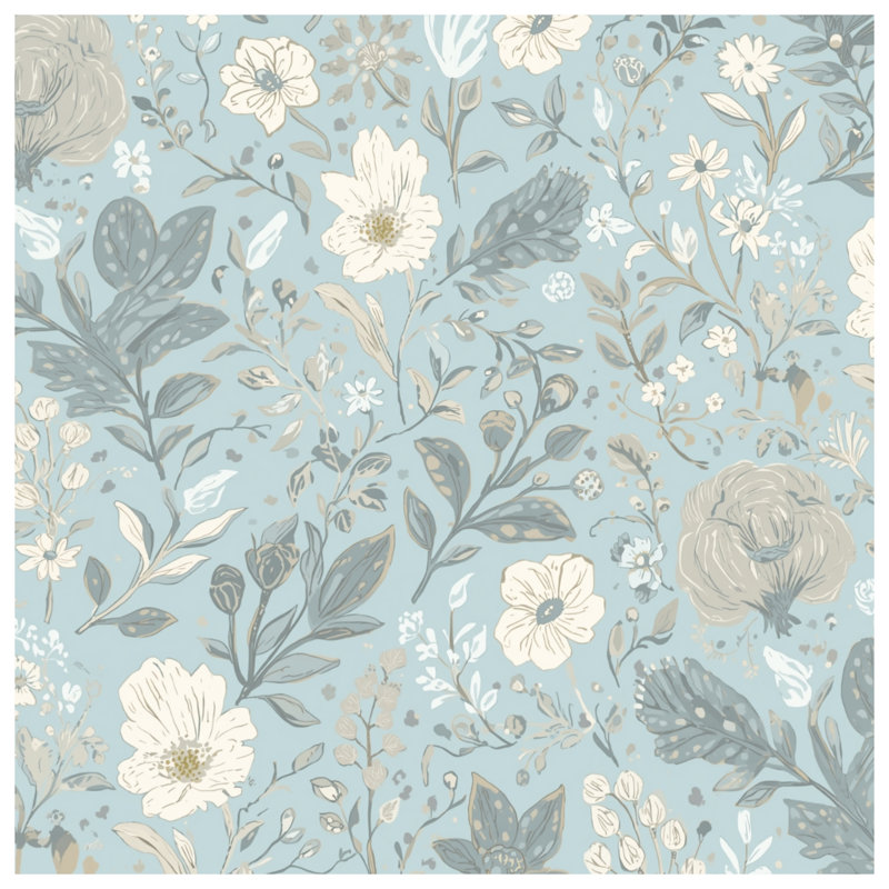 Tapis de bain bleu à motif floral, 34 po L x 21 po L
