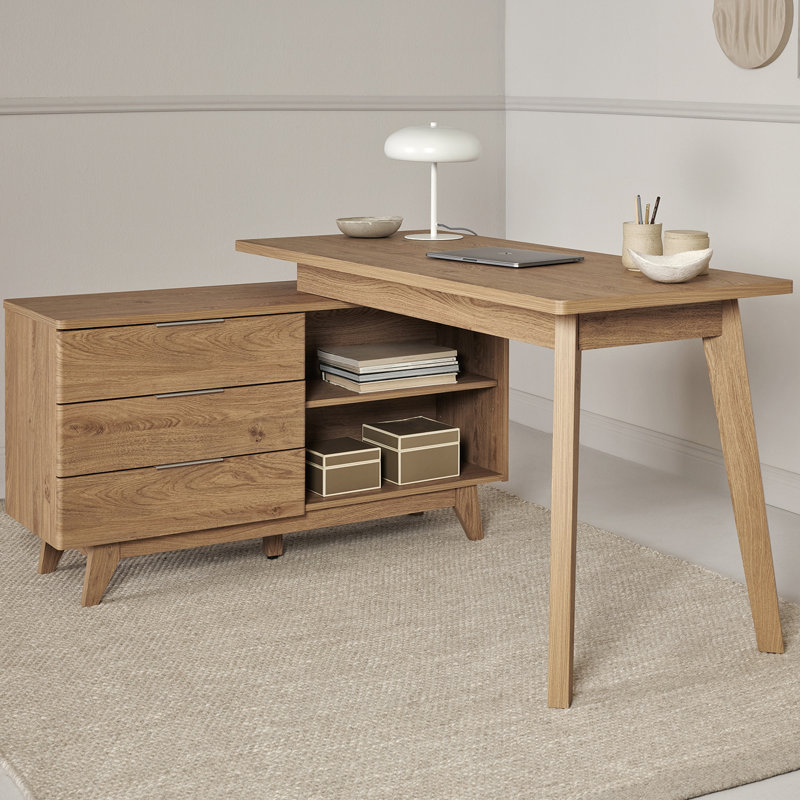 Libre 55.12" L-Shaped Writing Desk with Storage Cabinet, Montana Oak