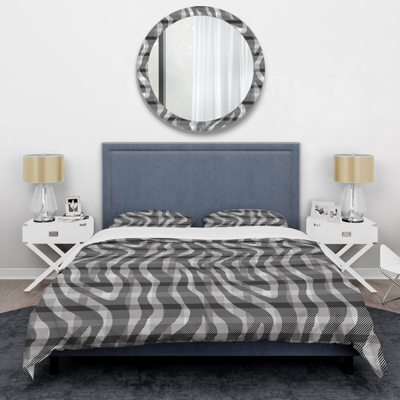 Ensemble de housse de couette en microfibre argent / blanc 3 pièces, Housse de couette pour grand lit et 2 taies décor