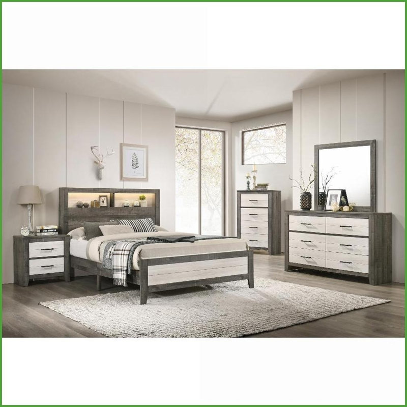 Commodes et amp; Commode bicolore à 4 tiroirs avec poignées en métal Farmhouse | Gris, beige