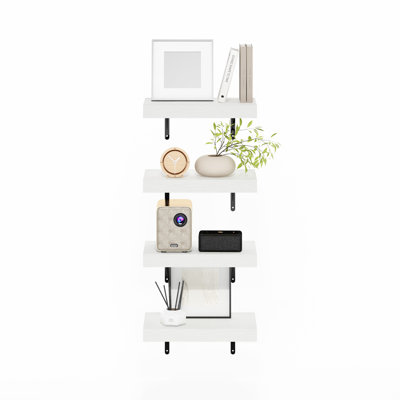 Furinno Tanna Wall Mounted Floating Display Shelves, White Texture, Set of 4