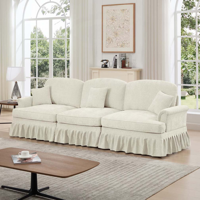 Chenille avec accoudoirs évasés et volants amovibles, Beige